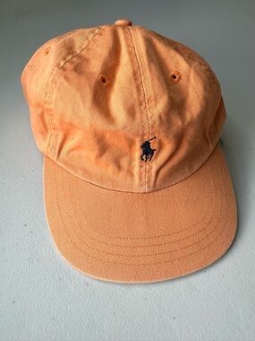 Vtg 90s POLO RALPH LAUREN Hat Orange Blue Pony Logo Strapback Dad Cap Mens OS